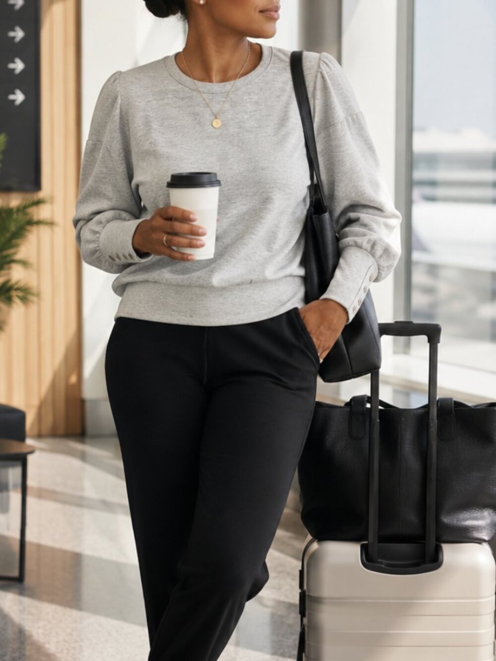 Evereve Gray Pullover Sweatshirt Small Snap Cuff Long Sleeve Soft Knit Lightweig
